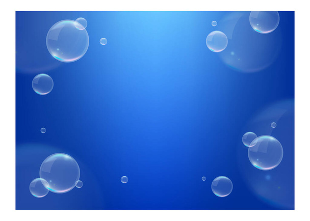 3D Realistic Blue Background with  Bubbles . Isolated Vector Elements - Вектор,изображение