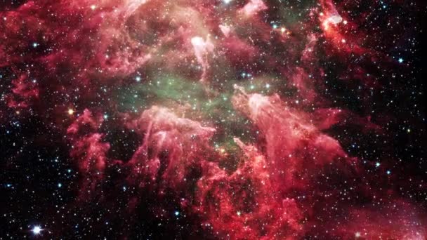 Vol spatial vers le champ stellaire de la nébuleuse Carina. rendu 3D 4K. Vol dans l'espace avec champ stellaire, galaxie et nébuleuses. Éléments fournis par NASA Hubble images. - Séquence, vidéo