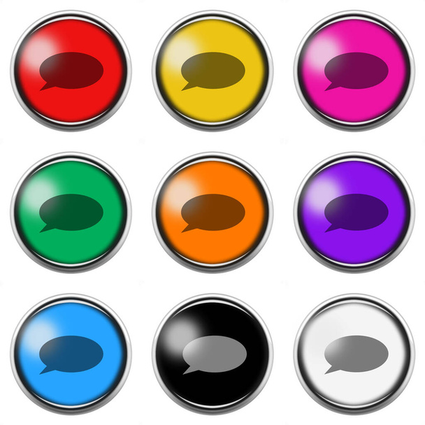 Juego de iconos de botón de burbuja de chat aislado en blanco con la ruta de recorte 3d ilustración - Foto, Imagen