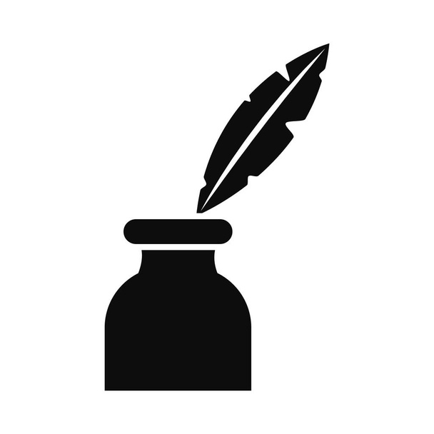 feather ink pot icon, silhouette style - Vector, Image