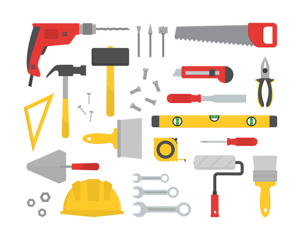 Set of various working tools. Home renovation. Building and repairing theme.  - Vector, Image