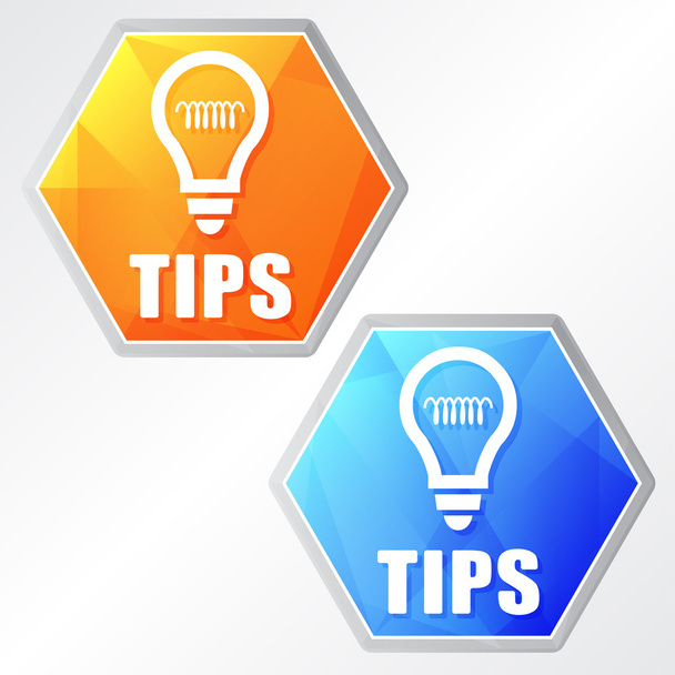 Tipy a symbol žárovky, dvě barvy šestiúhelníky web ikony - Fotografie, Obrázek