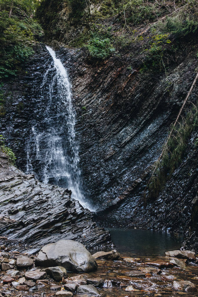 Mountain waterfall Huk in The Carpathians, Ukraine - Fotoğraf, Görsel
