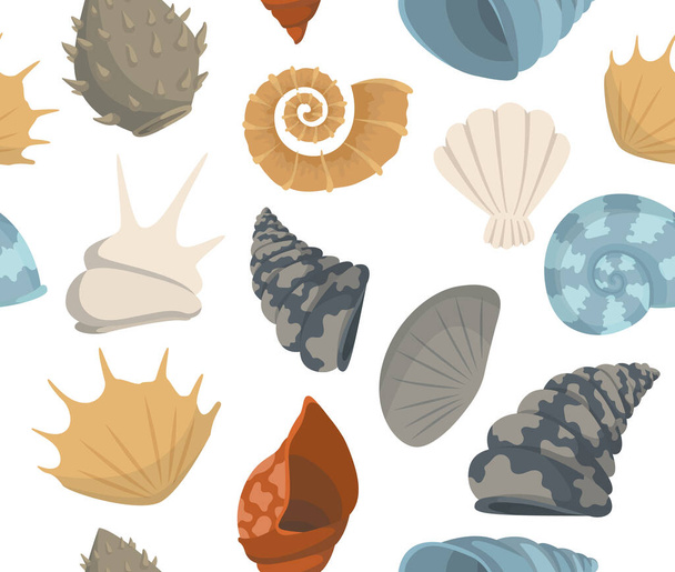 Trendy summer texture concept with sea shells seamless pattern. Travel marine background. Perfect for greetings, invitations, manufacture wrapping paper, textile and web design - Vettoriali, immagini