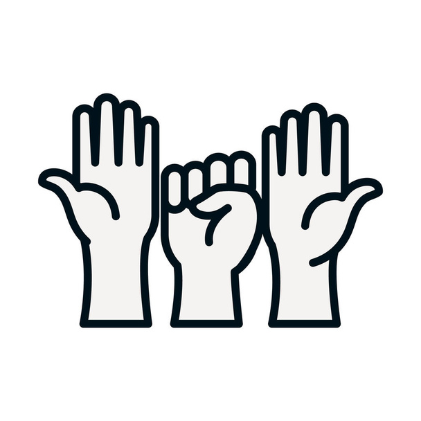 human rights concept, revolution hands up icon, line and fill style - Vector, Image