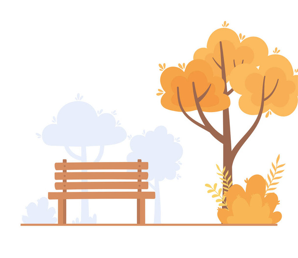 Sonbahar doğa sahnesinde manzara, bank park ağacı çalı tasarımı - Vektör, Görsel