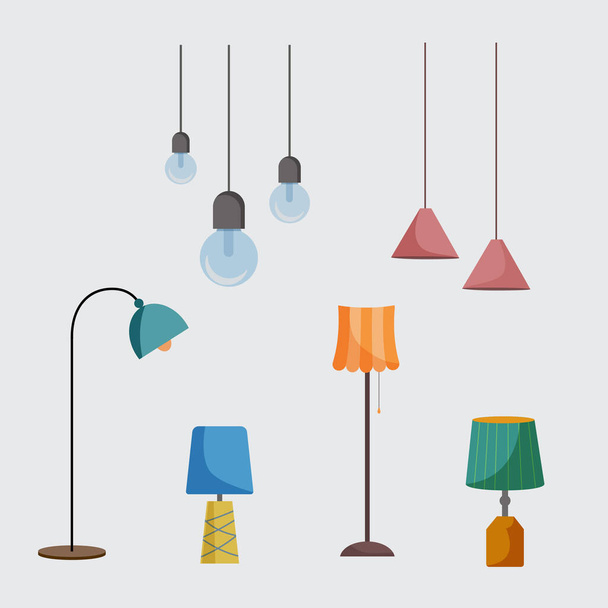 Different lamps for home decoration, Flat cartoon style vector illustration . - Vecteur, image