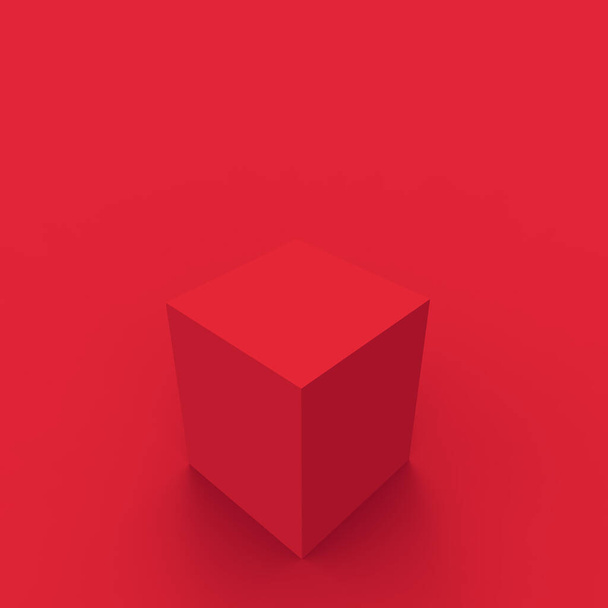3d punainen kuutio ja laatikko palkintokorokkeella minimaalinen kohtaus studio tausta. Abstrakti 3d geometrinen muoto objekti kuva tehdä. Näyttö kiinalainen uusi vuosi loma ja hyvää joulua tuote. - Valokuva, kuva