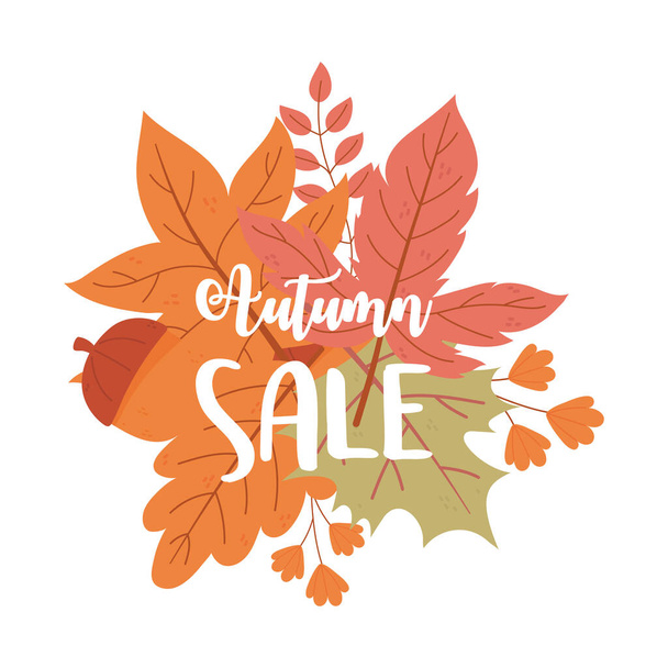 Осенняя распродажа, каллиграфические листья, шоппинг-продажа или рекламный плакат - Вектор,изображение