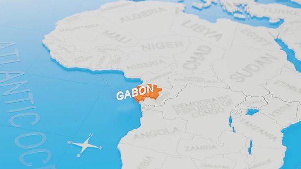 Gabon korostettu valkoinen yksinkertaistettu 3D maailmankartta. Digitaalinen 3D renderointi. - Valokuva, kuva
