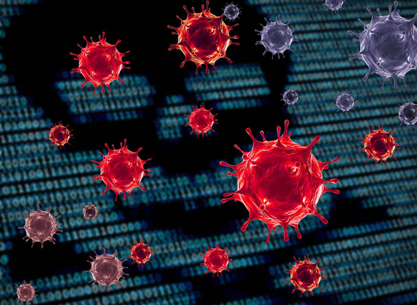 Wirus koronawirusowy COVIT-19. wirus pływający na tle czaszki - Zdjęcie, obraz