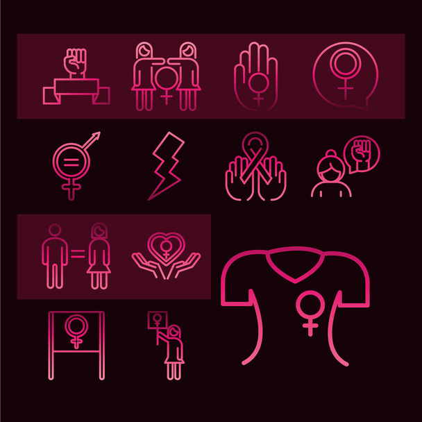 feminismus hnutí ikona, ženská práva piktogram řádek ikony balení - Vektor, obrázek