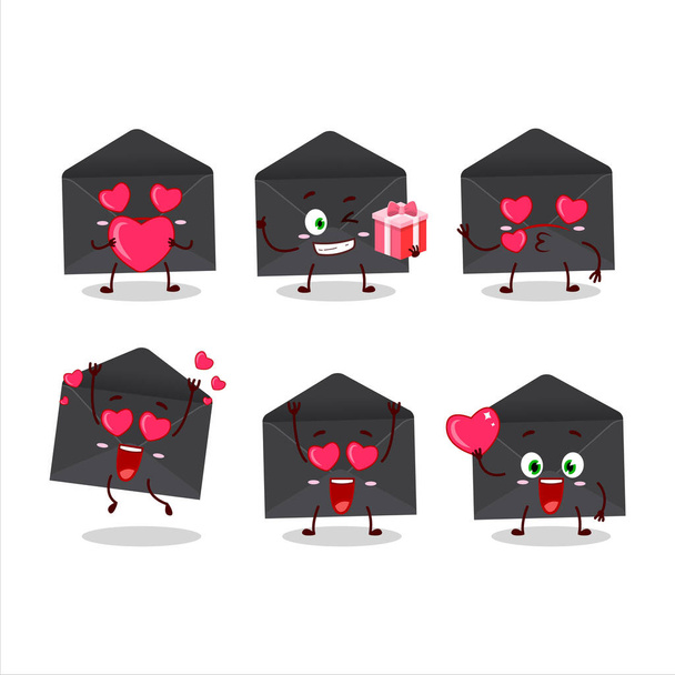 Black envelope cartoon character with love cute emoticon - Vektor, obrázek