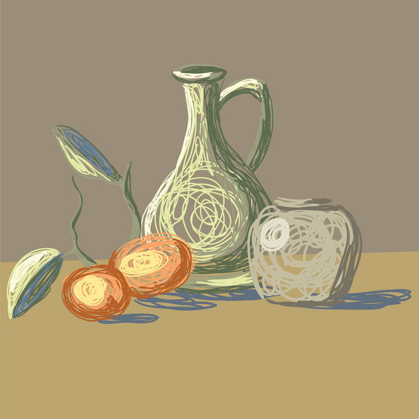 Abstract vector still life jug pot and apples - Vector, Image