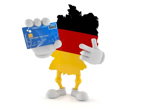 Carácter alemán con tarjeta de crédito aislada sobre fondo blanco. ilustración 3d - Foto, Imagen