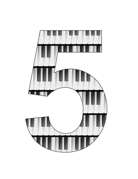 illustration featuring the keys of a musical keyboard forming the number 5 with white background - Photo, Image