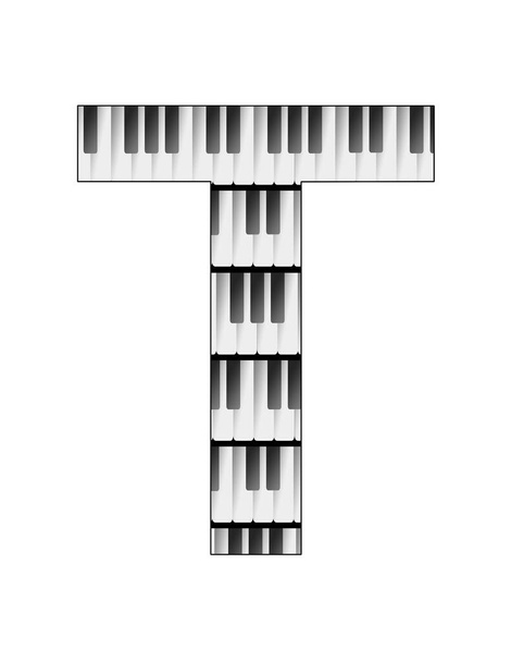 Beyaz arkaplanlı T harfini oluşturan müzikal klavyenin anahtarlarını gösteren illüstrasyon - Fotoğraf, Görsel