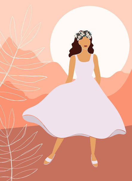 Abstract woman on a minimalistic background. Young girl in an evening dress. Full-length image of a man. Modern style. Vector illustration. - Vektor, kép