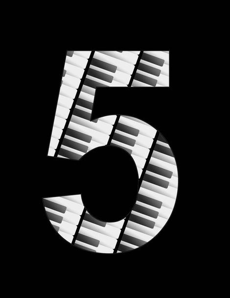 illustration featuring the keys of a musical keyboard forming the number 5 with black background - Photo, Image