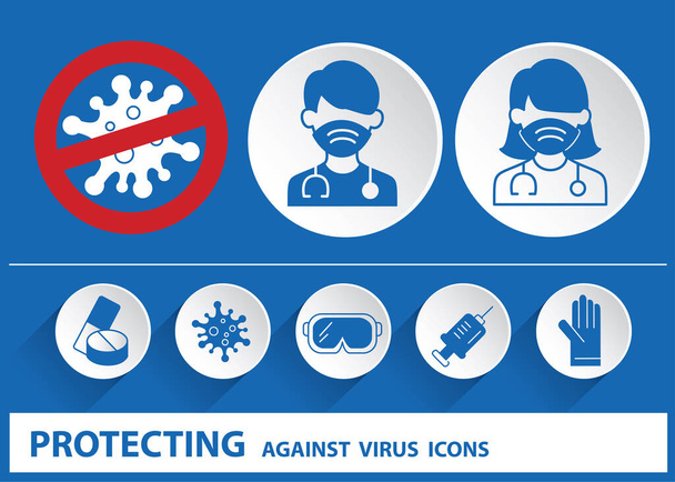 Protezione contro le icone del virus impostato. - Vettoriali, immagini