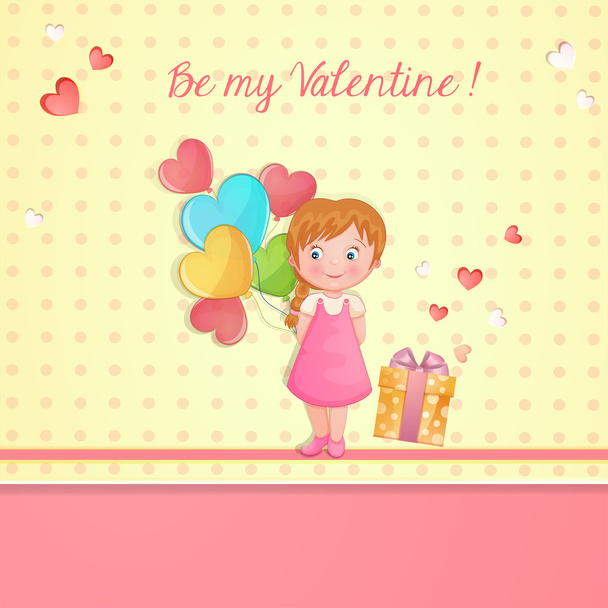 Valentine's day illustration with cute girl - Vetor, Imagem