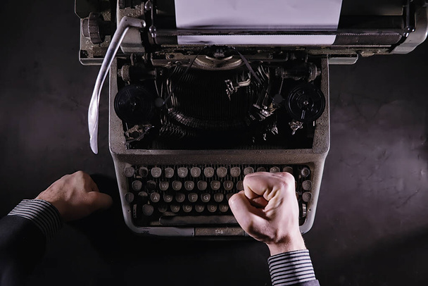 Vintage journalist tool. Typewriter retro. The writer is at work. Seal the novel. Journalist writer concept. - Photo, Image