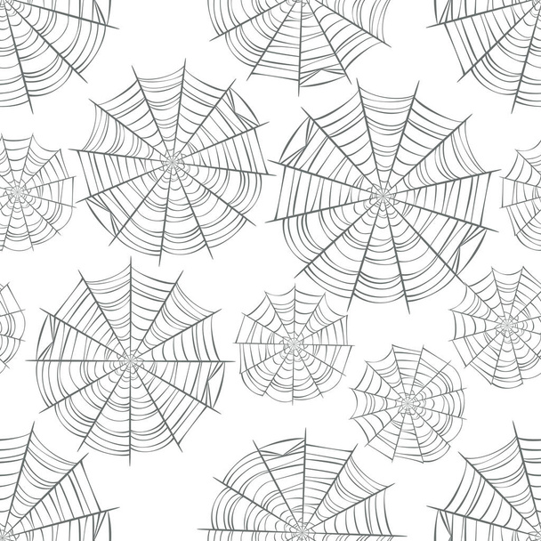 白い背景で隔離された灰色のクモの巣。シームレスなパターン。ベクトルフラットイラスト。ハロウィンのデザイン. - ベクター画像