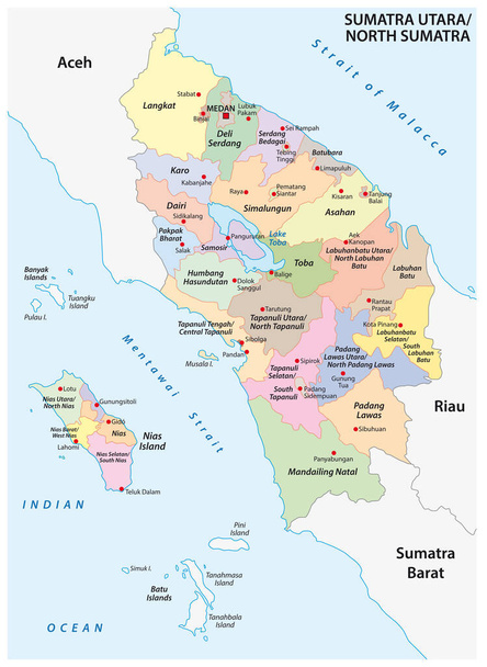 Mapa wektora administracyjnego indonezyjskiej prowincji Sumatra Północna, Sumatra, Indonezja - Wektor, obraz