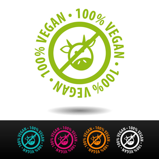 100% veganes Emblem, Logo, Symbol. Flache Vektordarstellung auf weißem Hintergrund. Kann Unternehmen verwendet werden. - Vektor, Bild
