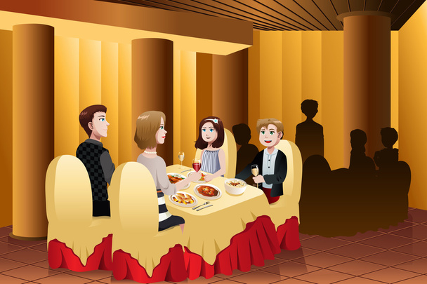 Familie isst in einem Restaurant - Vektor, Bild