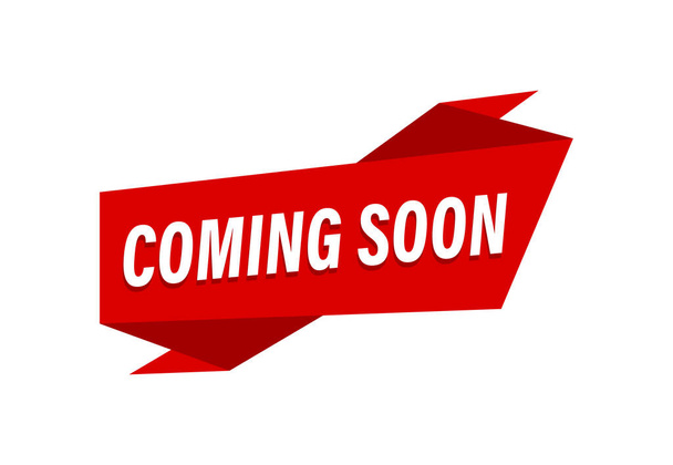 Coming soon written,  red flat banner Coming soon - Vector, Image
