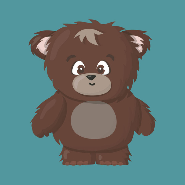 brown grizzly smiling happy bear cartoon vector art illustration isolated on blue background - Vector, Image
