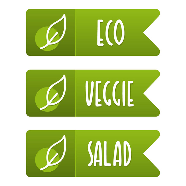 Öko, veggie und salat veganes Banner-Set. Eps10-Vektor. - Vektor, Bild