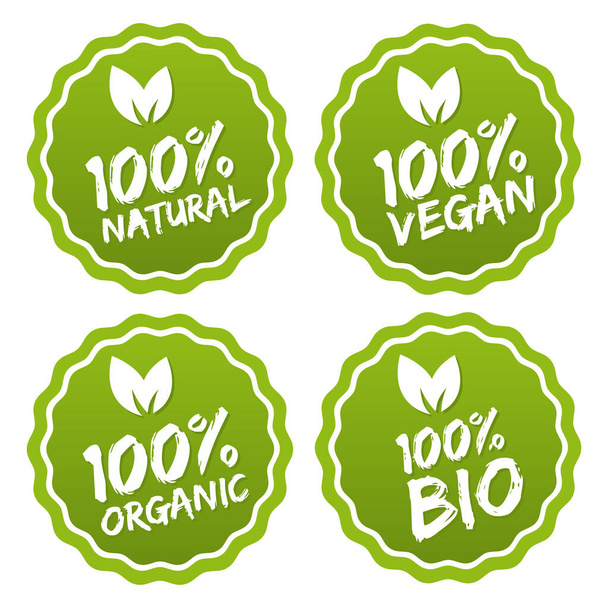 Etikety Sbírka 100% ekologických produktů a prvotřídní kvality přírodních potravin. - Vektor, obrázek