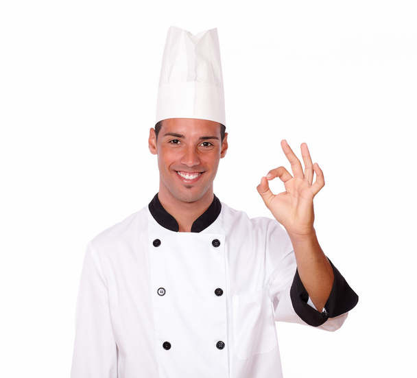 Cheerful male chef with ok gesture - Foto, afbeelding