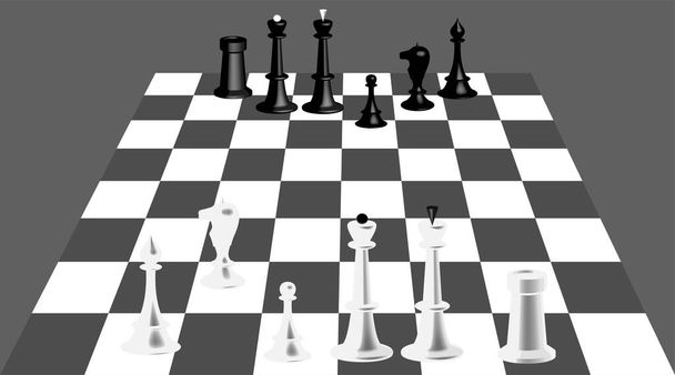 Juego de piezas de ajedrez en el tablero. Imagen vectorial - Vector, Imagen