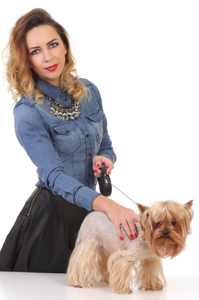 woman with Yorkshire Terrier - Фото, зображення