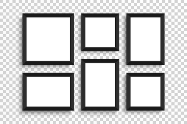 Black vector frames. Flat lay of black frame. Frame mockup template on isolated transparent background. Black and white. Vector illustration - Vector, Image