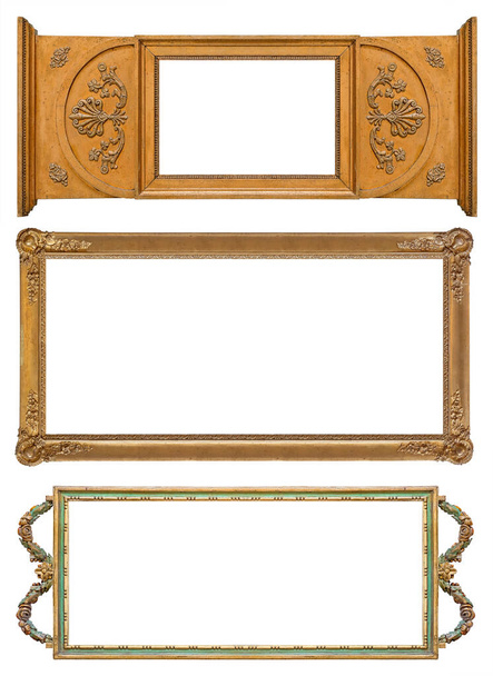 Set van houten lijsten voor schilderijen, spiegels of foto 's geïsoleerd op witte achtergrond - Foto, afbeelding