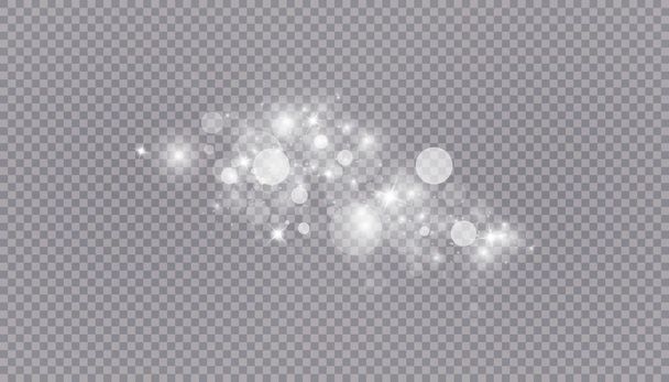 Şeffaf arkaplanda izole edilmiş pek çok sim parçacığı ile parlayan ışık efekti. Tozla kaplı vektör yıldızlı bulut. Sihirli Noel süslemesi - Vektör, Görsel