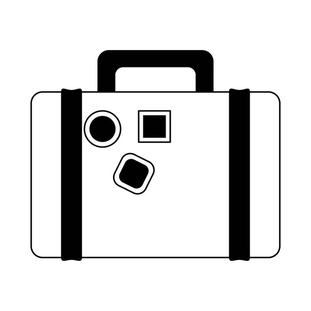 summer vacation travel, retro suitcase with stickers, line icon style - Vector, Image
