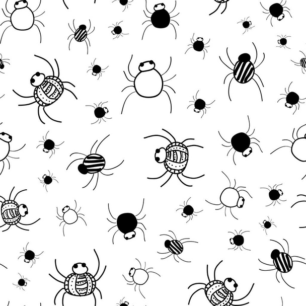 Crawly Spiders patroon in zwart en wit - Vector, afbeelding