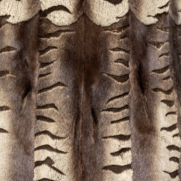 La trama della pelliccia pende verticalmente in belle pieghe a onde con strisce orizzontali marroni - Foto, immagini