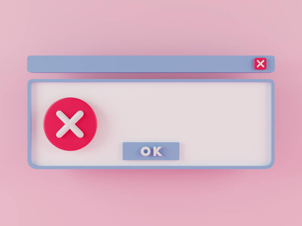 3d renderização erro pop-up janela no fundo rosa com espaço de cópia para texto e mensagem. - Foto, Imagem