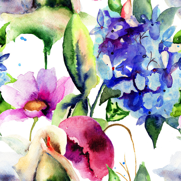 Seamless wallpaper with Colorful Summer flowers - Fotó, kép