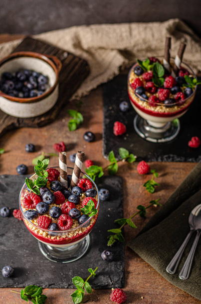 Vanilla panna cotta with berries and crunchy cookies - Foto, immagini