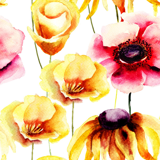 Seamless pattern with stylized wild flowers - Zdjęcie, obraz