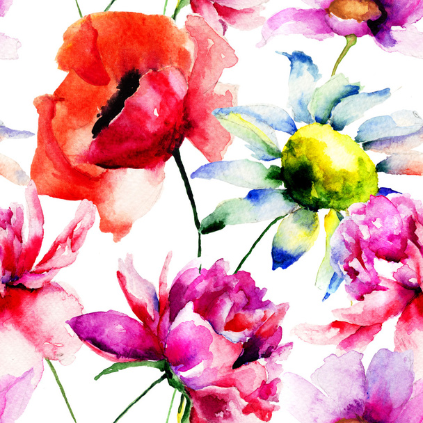 Seamless pattern with Peony and Poppy flowers - 写真・画像