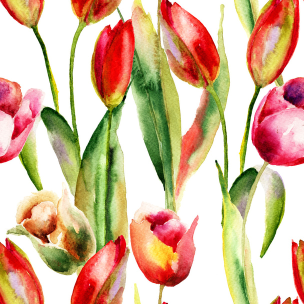 Seamless wallpaper with Original Tulips flowers - Φωτογραφία, εικόνα