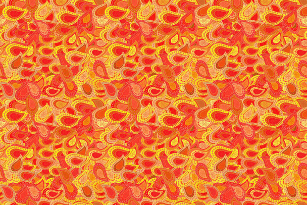 Sanfte Kritzeleien in roten, orangen und gelben Farben. Abstraktes, nahtloses Rastermuster mit handgezeichneten floralen Elementen. - Foto, Bild